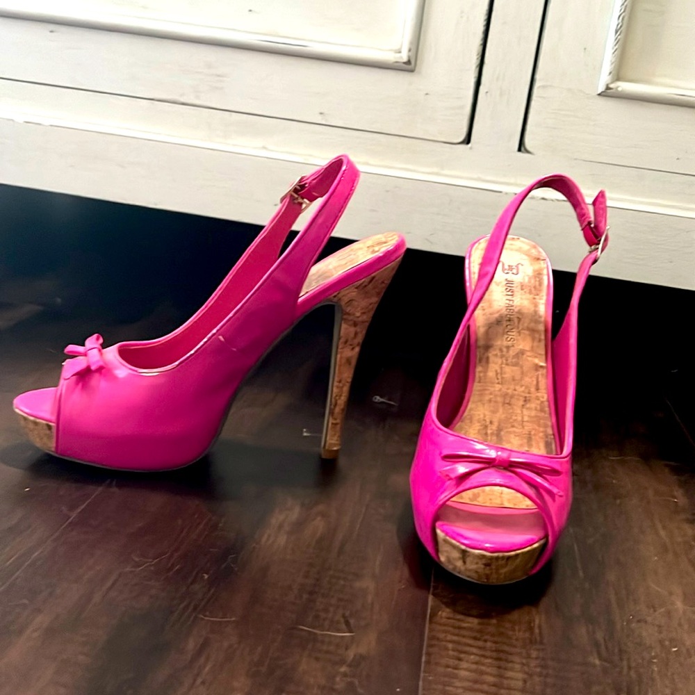 Pink open toed high heels!